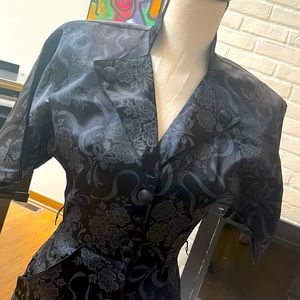 Vintage 1950’s inspired vintage black silky button down dress | no belt